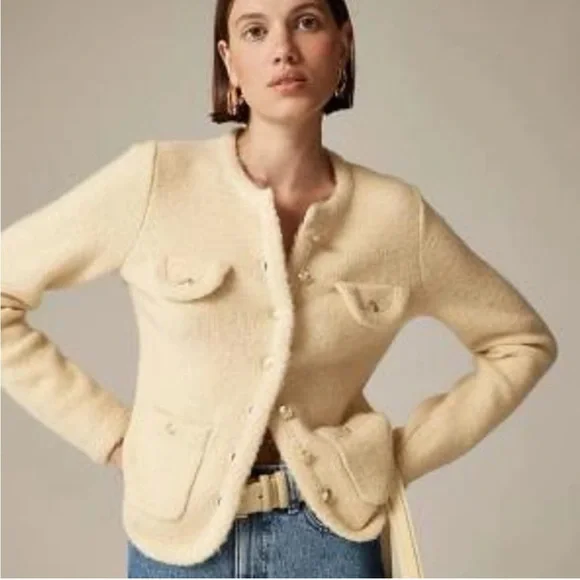 J. Crew Textured Boucle Lady Jacket Cream Gold Button Cardigan Size S - Picture 1 of 9